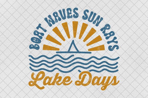 A Boat Waves Sun Rays Lake Days River Graphic for T-Shirt Designs