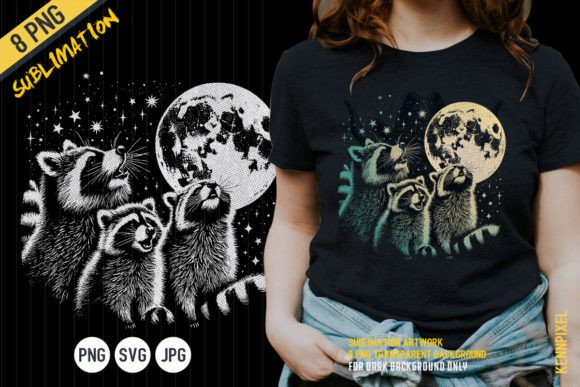 Retro Raccoon Moon Graphics for T-Shirt Designs